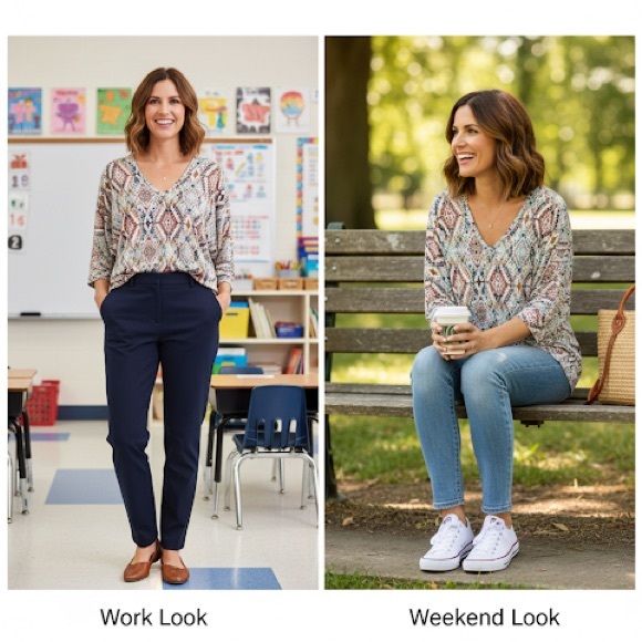 Market Spruce  Diamond V Neck tunic  3/4 Sleeves Stitch Fix size Medium - Picture 1 of 12